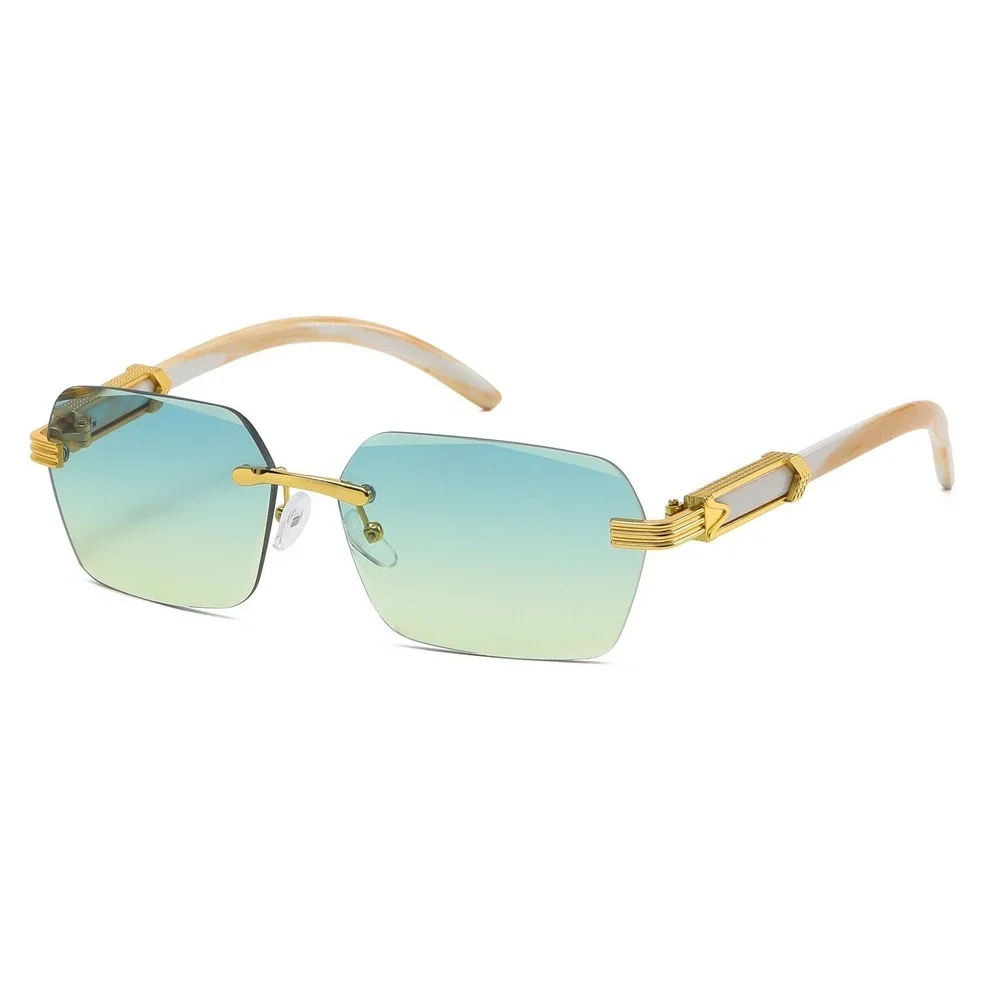 Mens  Square Sunglasses Gold Marble Green Yellow Gradient Lens Retro Luxury 2026
